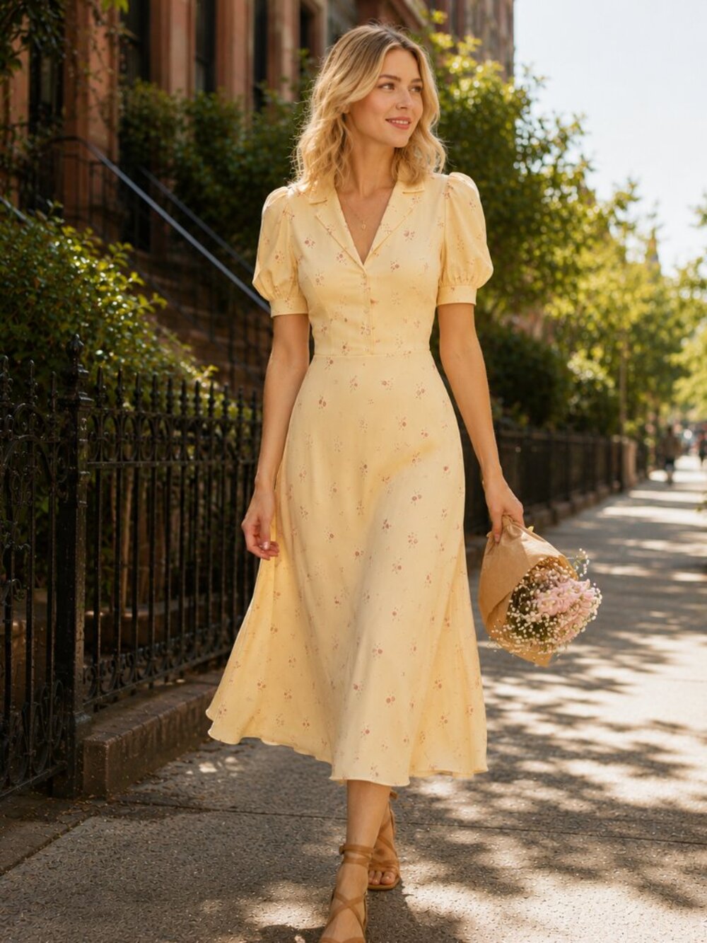 Reformation Camille Rowe Abigail Midi Dress Butter Yellow Kensington Rose Size 0